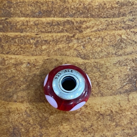 Pandora red Murano glass charm with pink hearts all around 925 silver - Picture 4 of 6